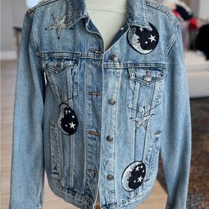 Lf Denim Jacket with Star and Moon Patches